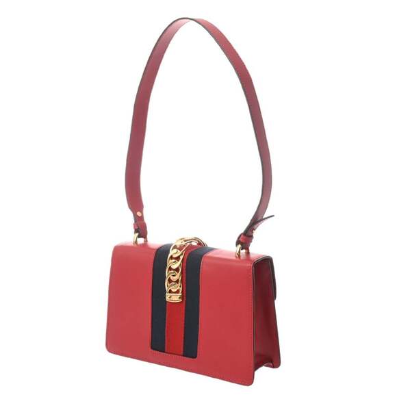 GUCCI Sylvie Red 421882 Women's Leather Canvas Shoulder Bag, AB Rank, Used, G... - Picture 3 of 11